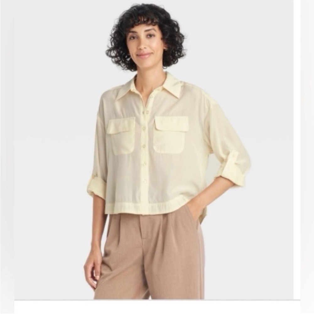 A New Day Women's Cropped Long Sleeve Button-Down Shirt new